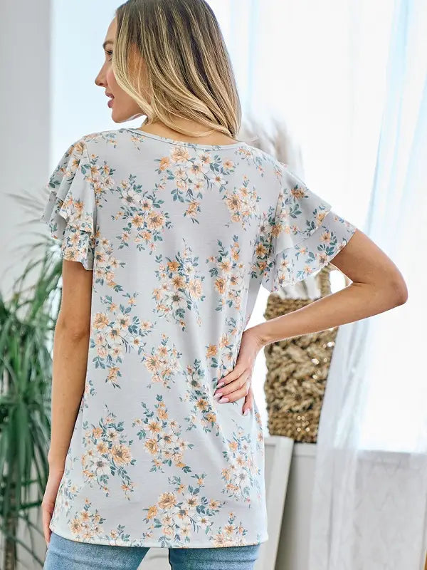 Floral Ruffle Sleeve Top