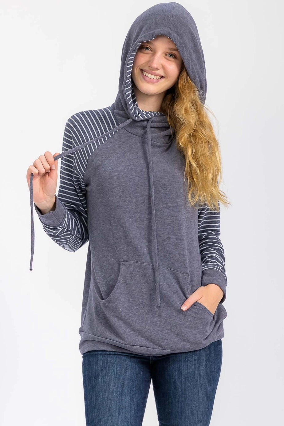 Striped Drawstring Hoodie | Mulberry, Navy, Olive