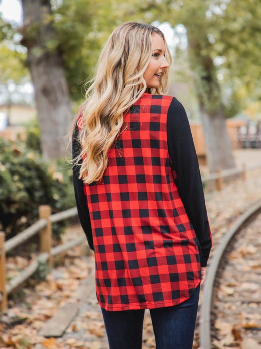 Buffalo Check Back Cardigan | Black Front