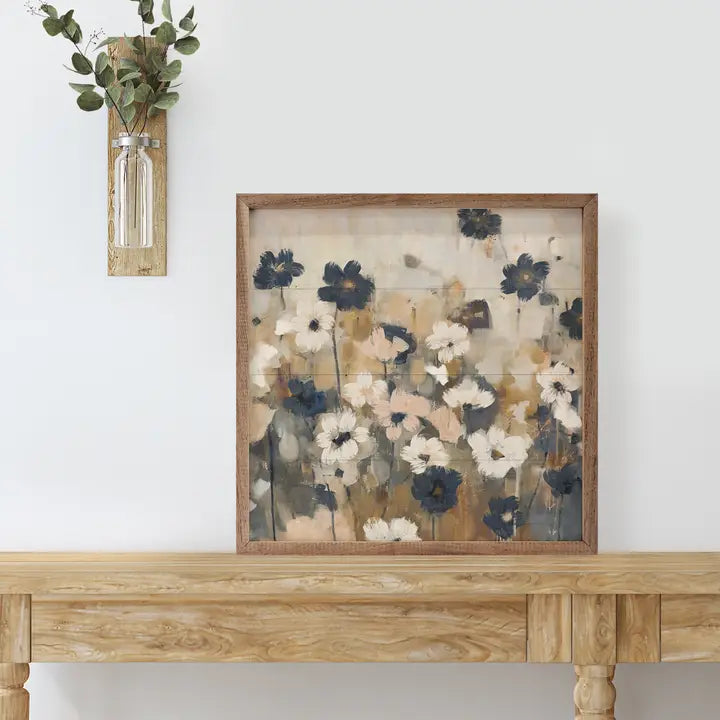 Abstract Navy Florals | Wall Art