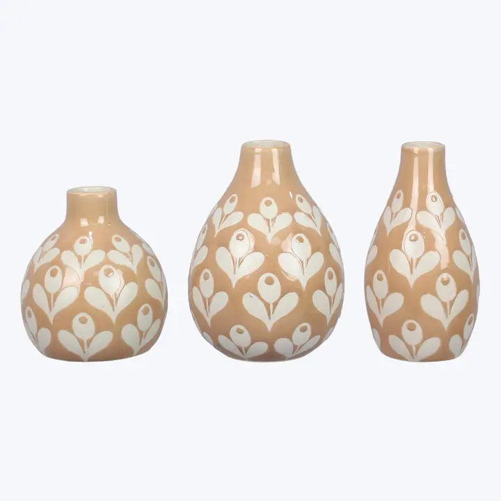 Natural &amp; White Floral Stoneware Vase