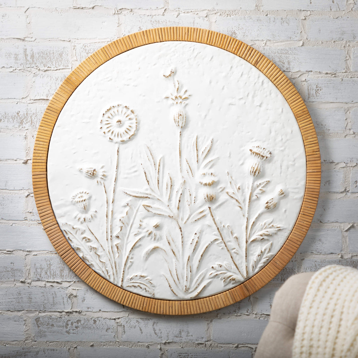 Raised Floral Wall Medallion | Metal