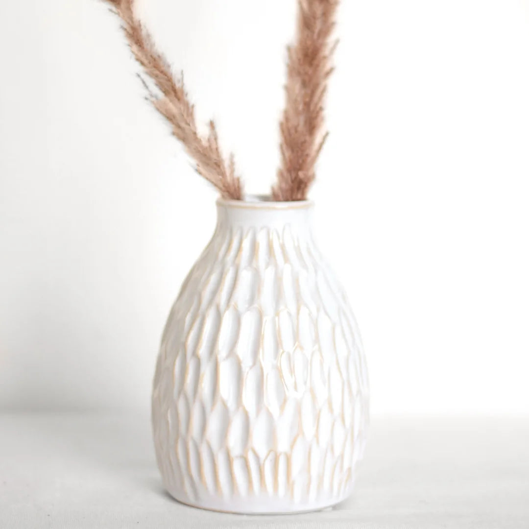 White Carved Vase | 5-7&quot;