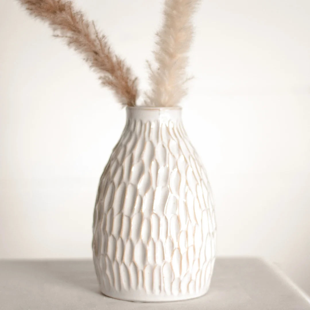White Carved Vase | 5-7&quot;