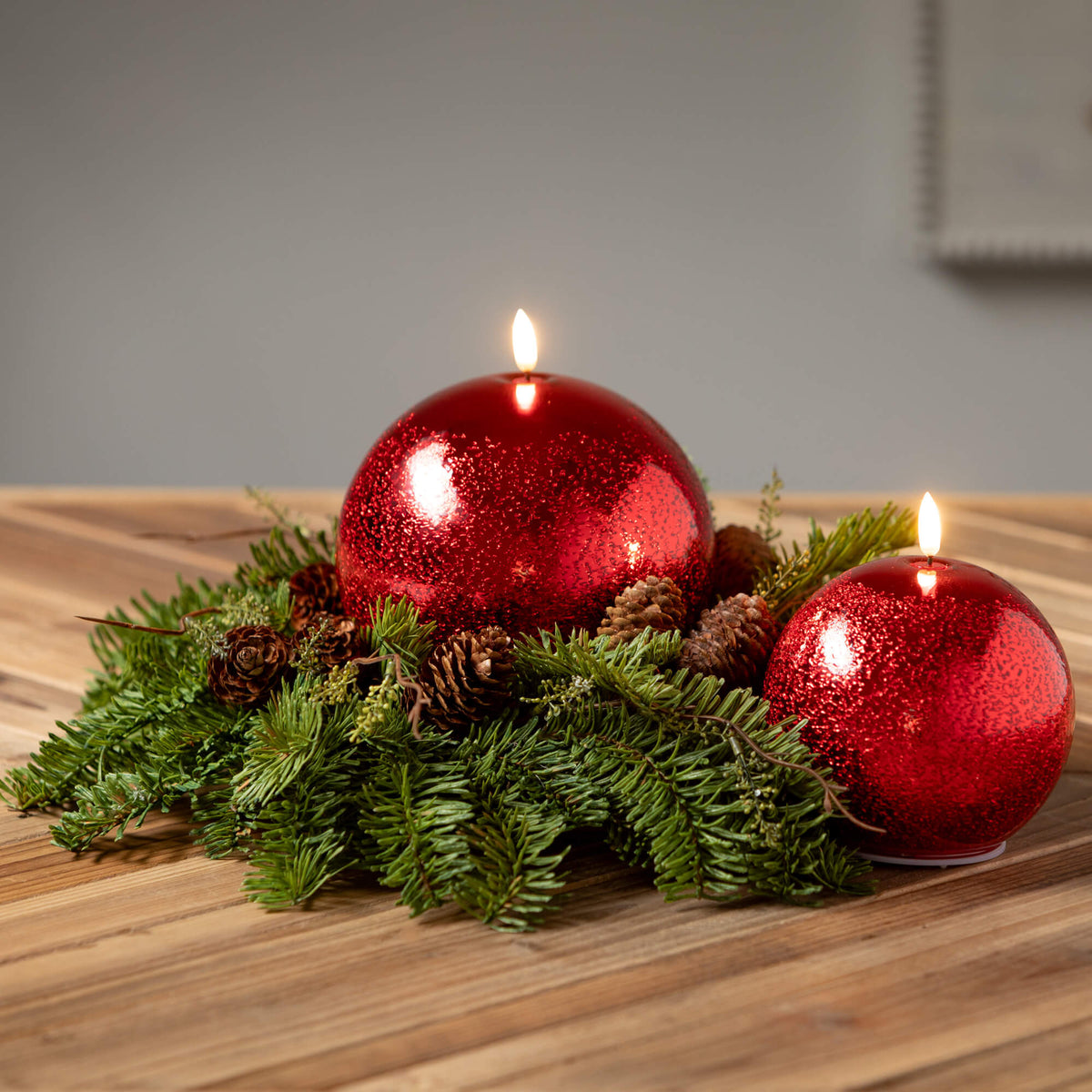 Red Ornament Candle | Flicker Flame | Battery Operated