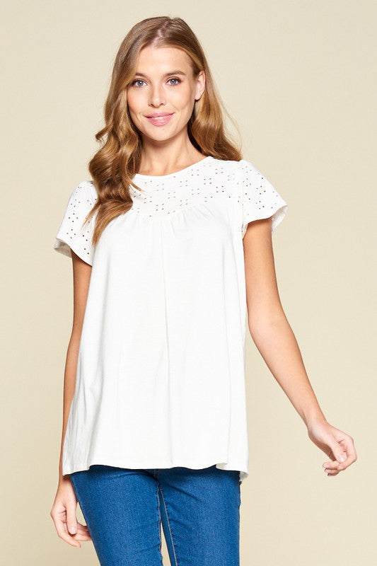 Eyelet Lace Tunic Top | White