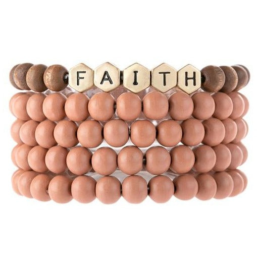Faith | Wood Bead Stack Bracelet | Pink