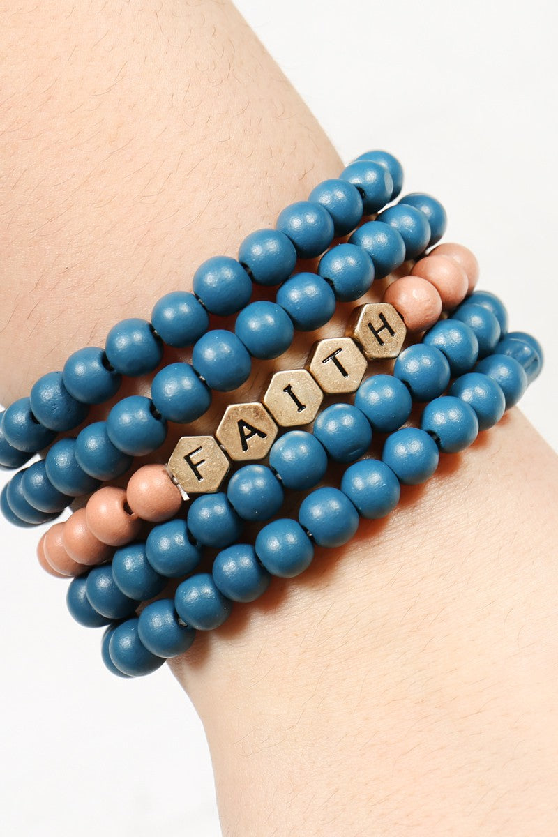 Faith | Wood Bead Stack Bracelet | Gray
