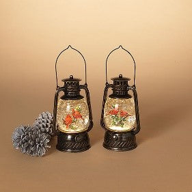 Cardinal Lantern Spinning Snow Globe | Battery Operated