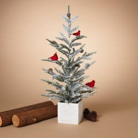 Flocked Pine Tree with Cardinal | 18&quot;, 24&quot; &amp; 30&quot;