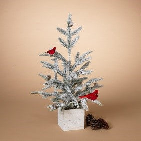 Flocked Pine Tree with Cardinal | 18&quot;, 24&quot; &amp; 30&quot;