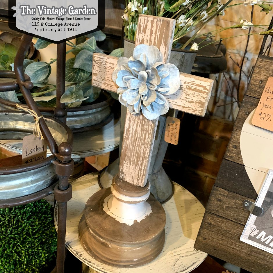 Distressed Wood Cross with Flower