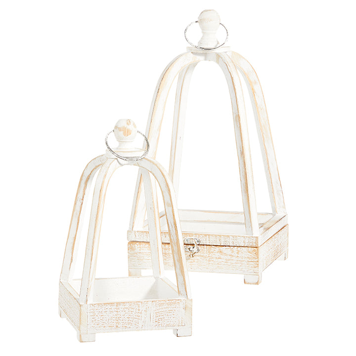 Wood Cloche Open Lantern | Whitewashed