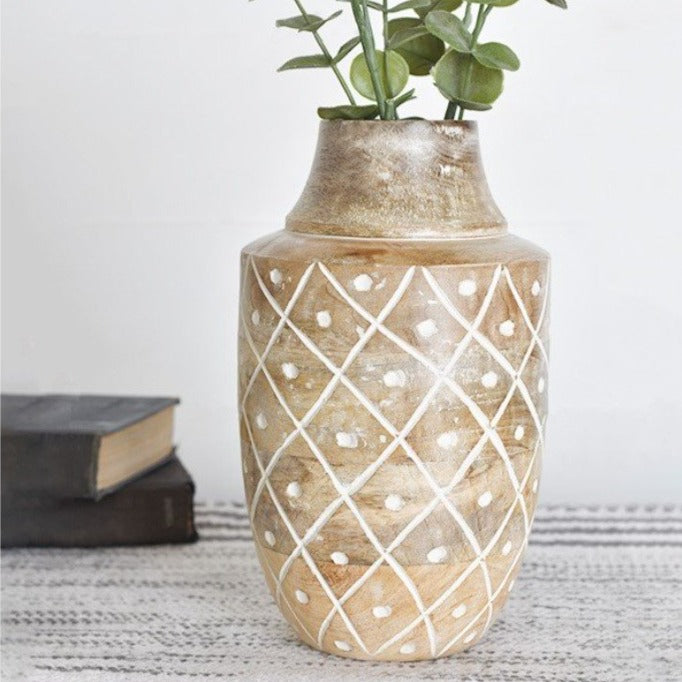 Carved Wood Dots Vase | 10&quot;
