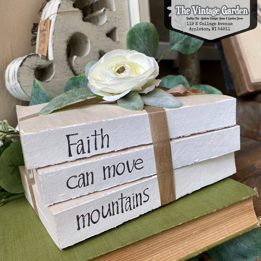 Faith Can Move Mountains | Handstamped Book Stack