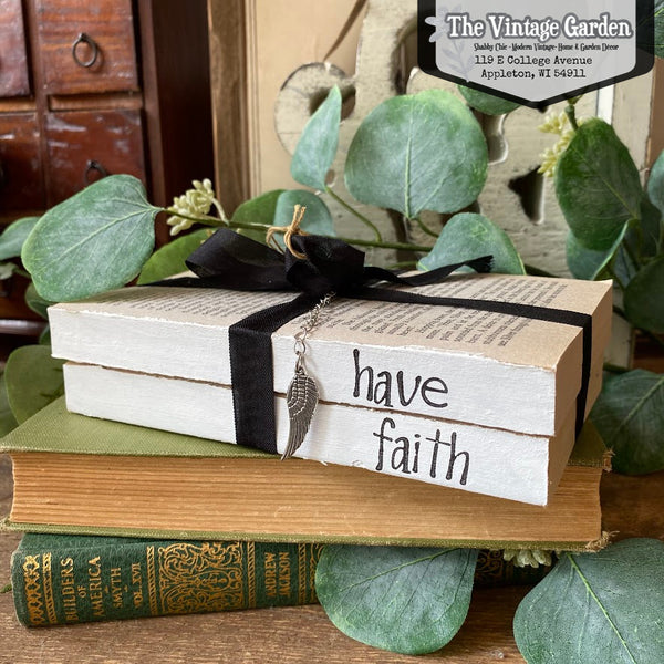Have Faith | Handstamped Book Stack - The Vintage Garden