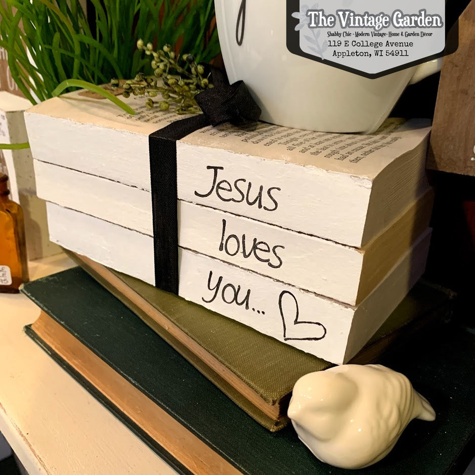 Jesus Loves You | Handstamped Book Stack