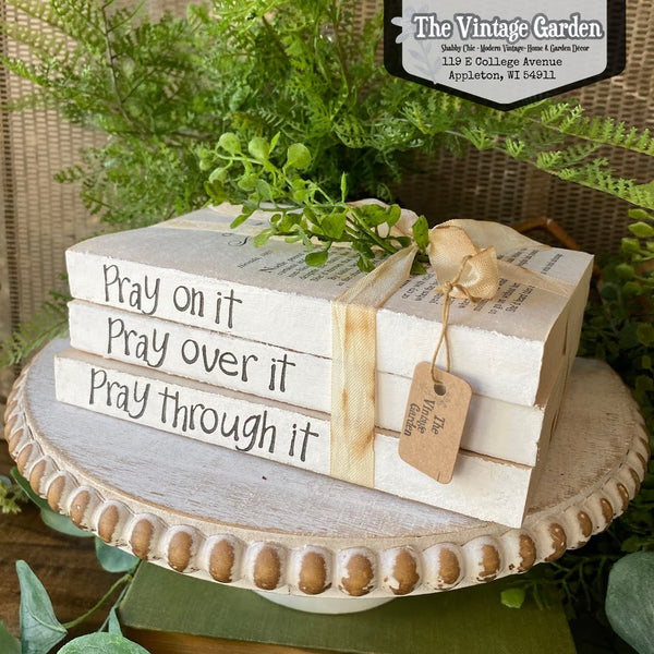 Pray... | Handstamped Book Stack - The Vintage Garden