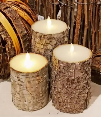 Flicker Flame Candle | Brown Birch | Battery Operated | 5,6,7&quot;