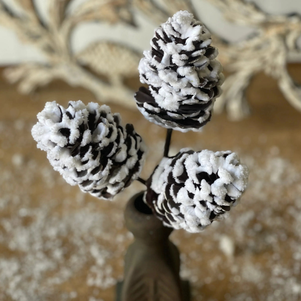 Flocked Pinecone Trio | 10&quot;