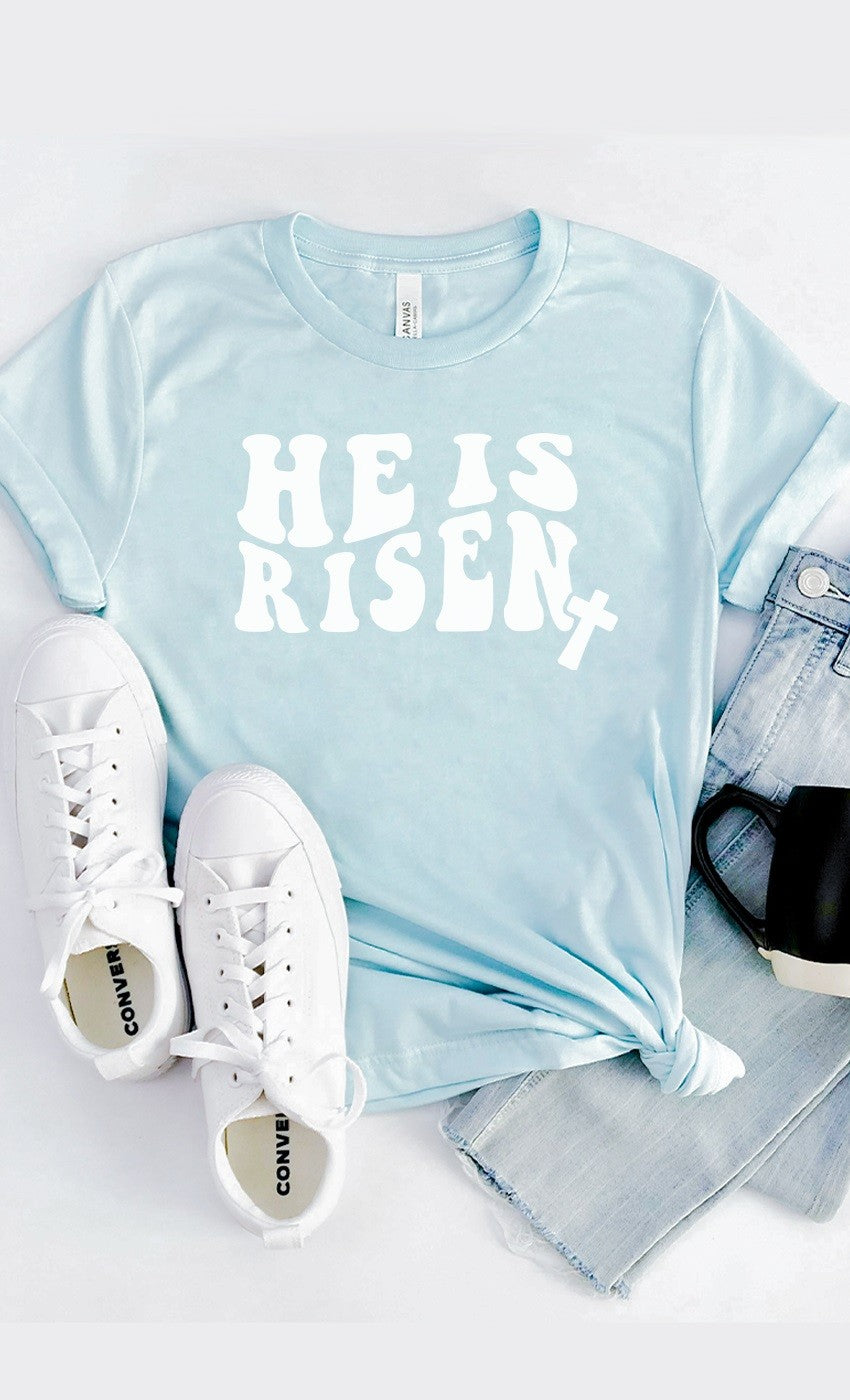 He Is Risen | Graphic Tee | Heather Sky Blue