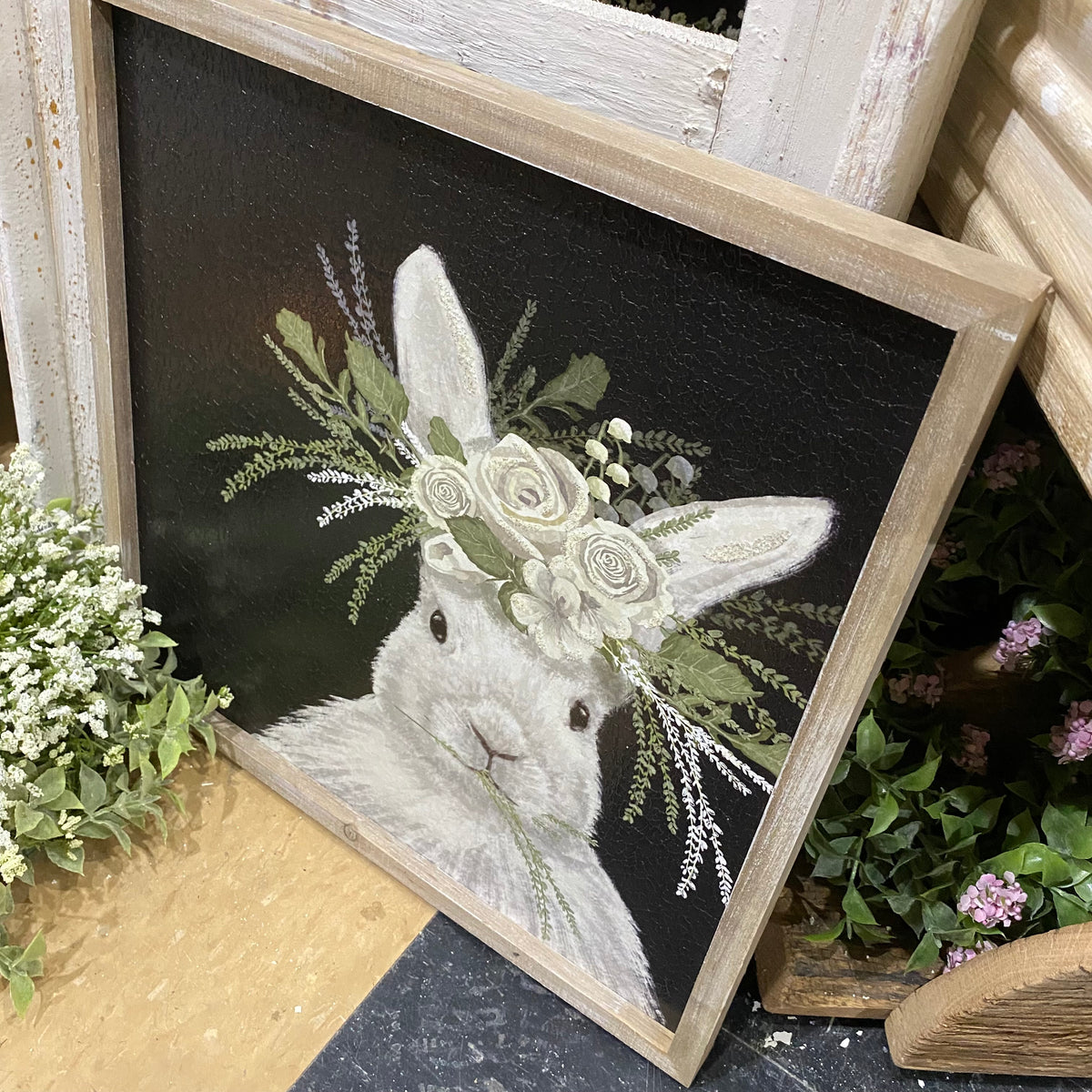 Spring Floral Bunny | Framed Wall Art