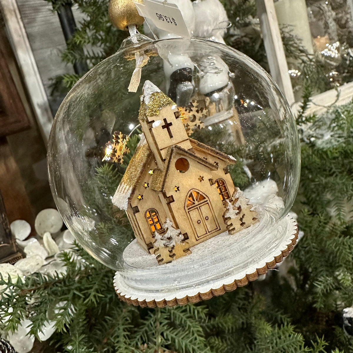 Lighted Winter Scene Dome Ornament | Battery Operated