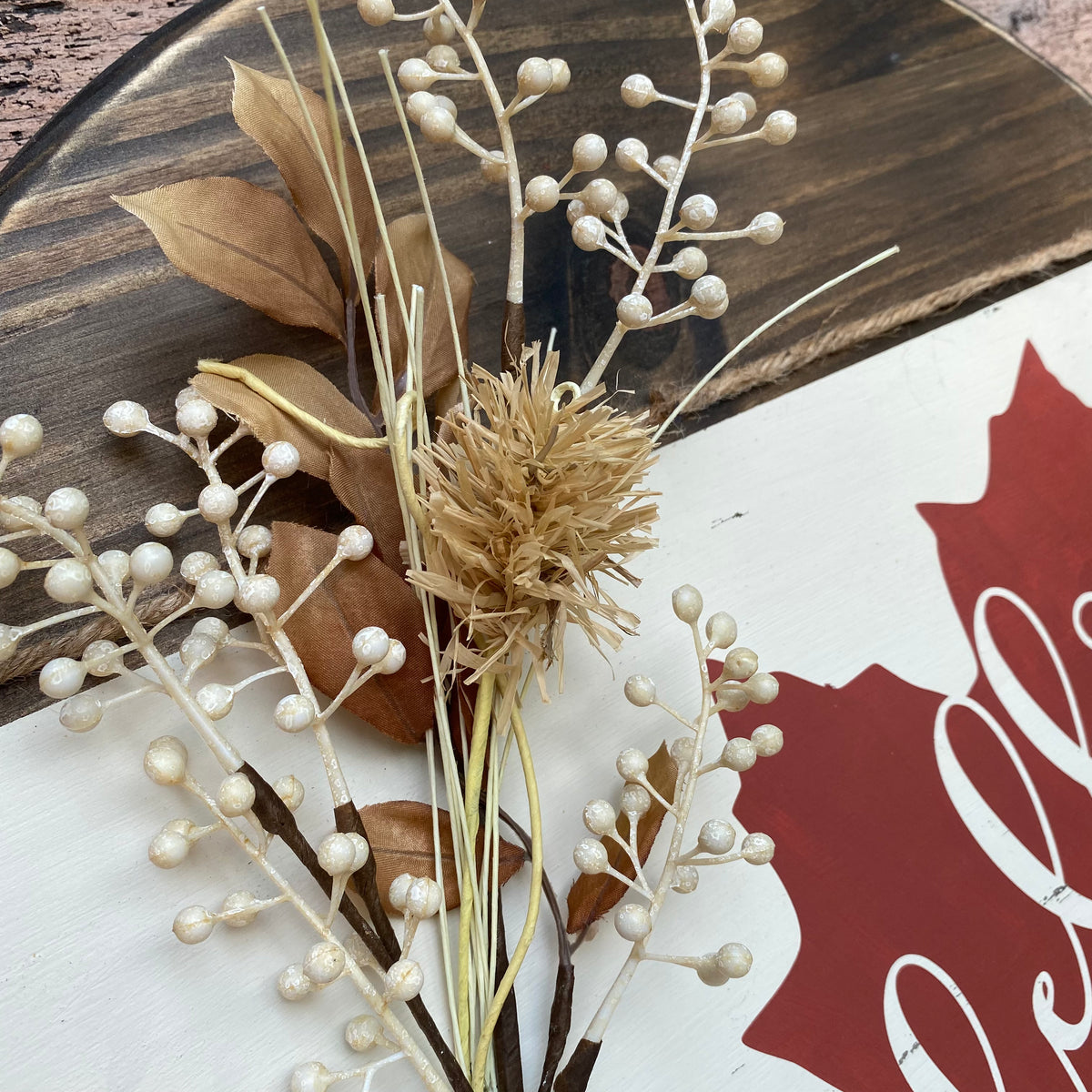 Hello Fall Leaf | Cream &amp; Rust | 18&quot; Handmade Sign