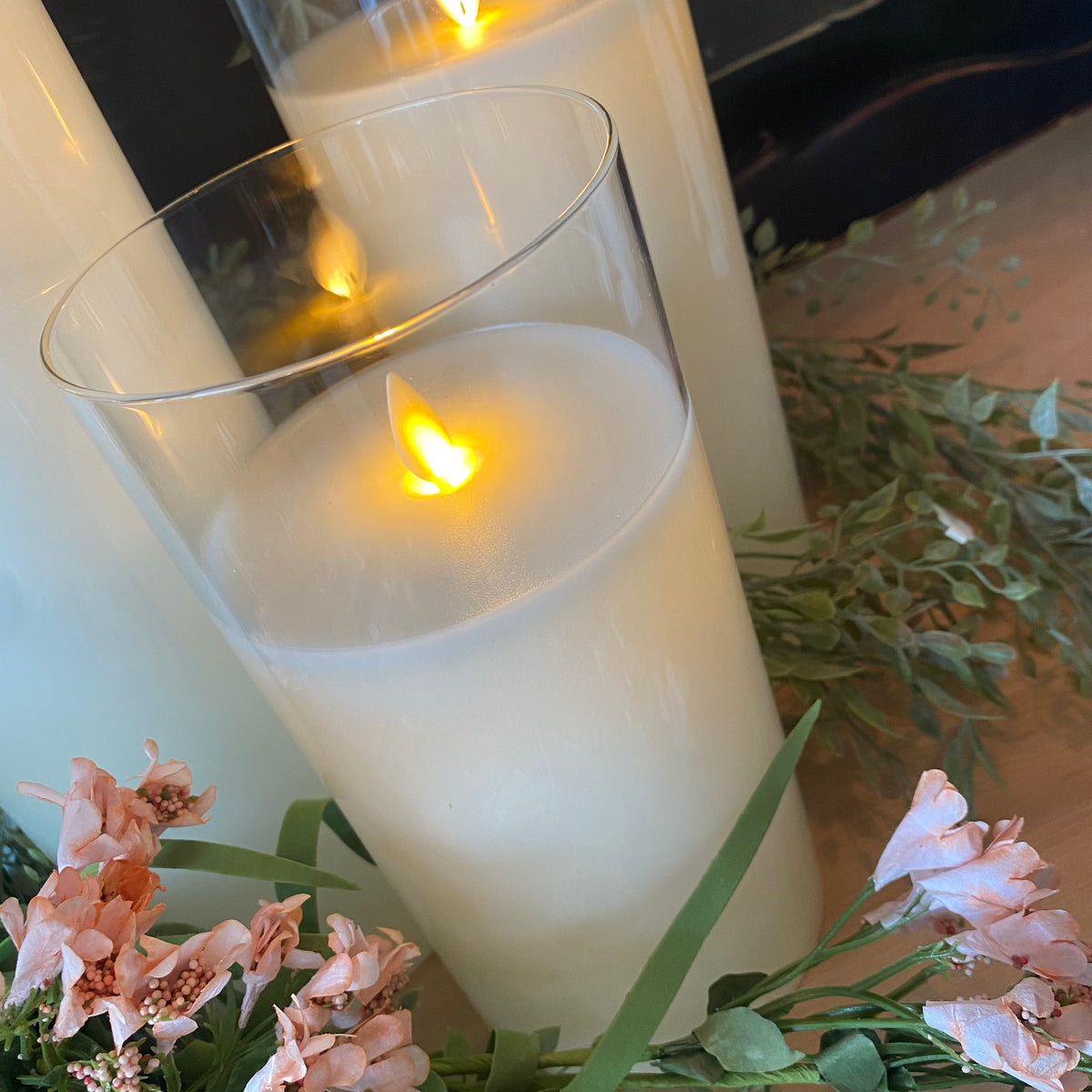 Glass Vase Candle | White | Battery Operated | 4x8, 10, 12&quot;