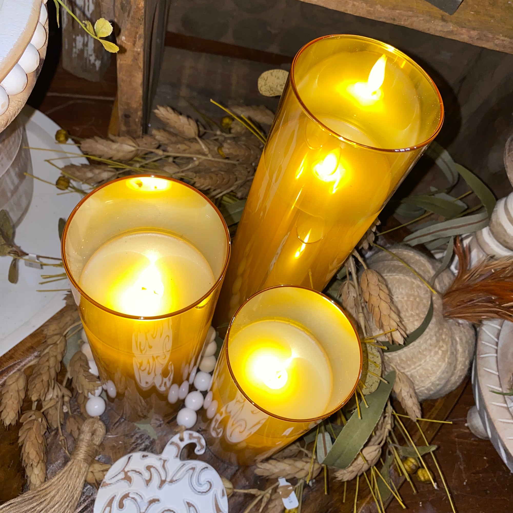 Glass Vase Candle | Amber | Battery Operated