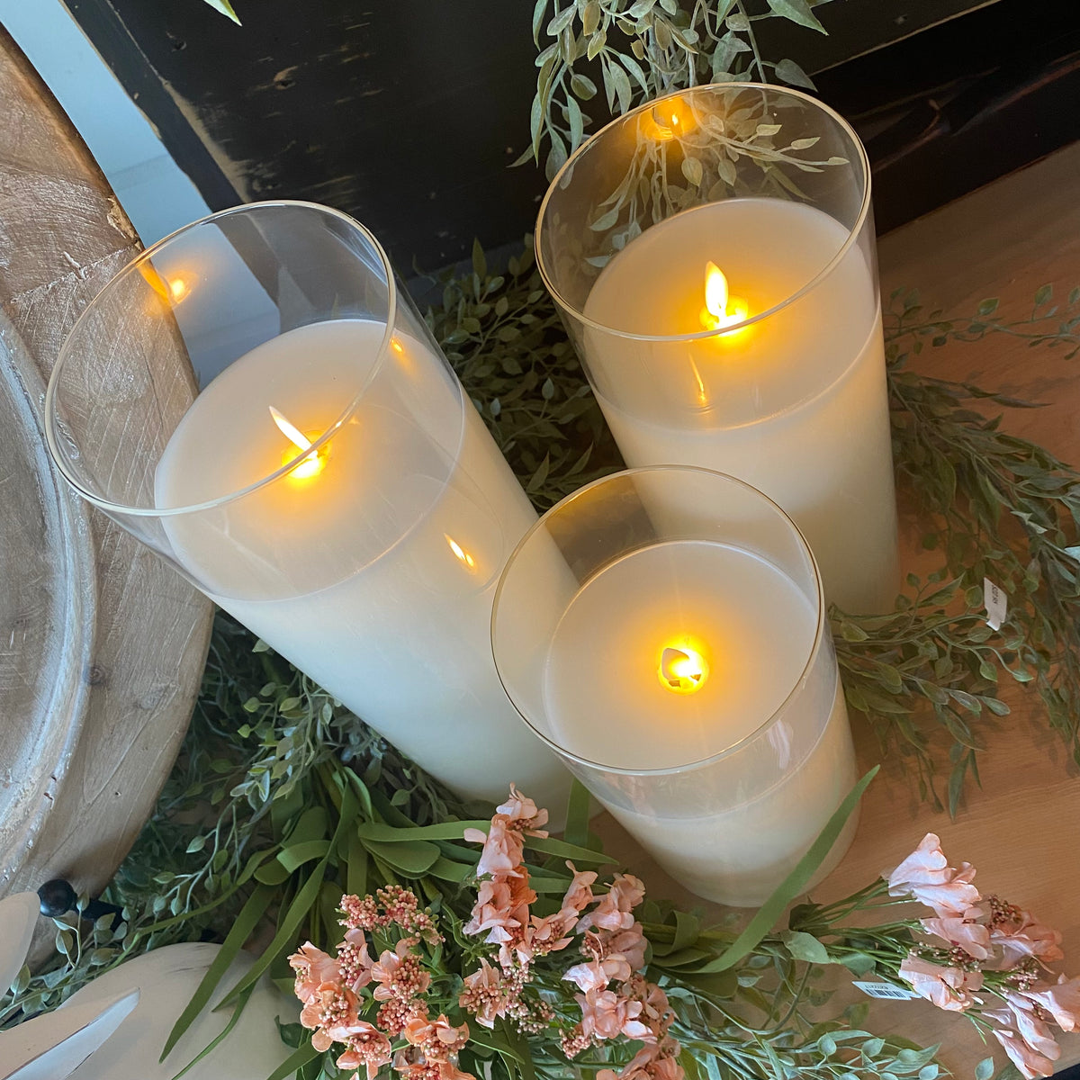 Glass Vase Candle | White | Battery Operated | 4x8, 10, 12&quot;