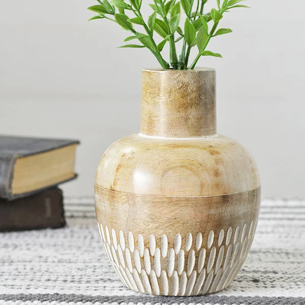 Carved Wood Orb Vase | 6&quot;